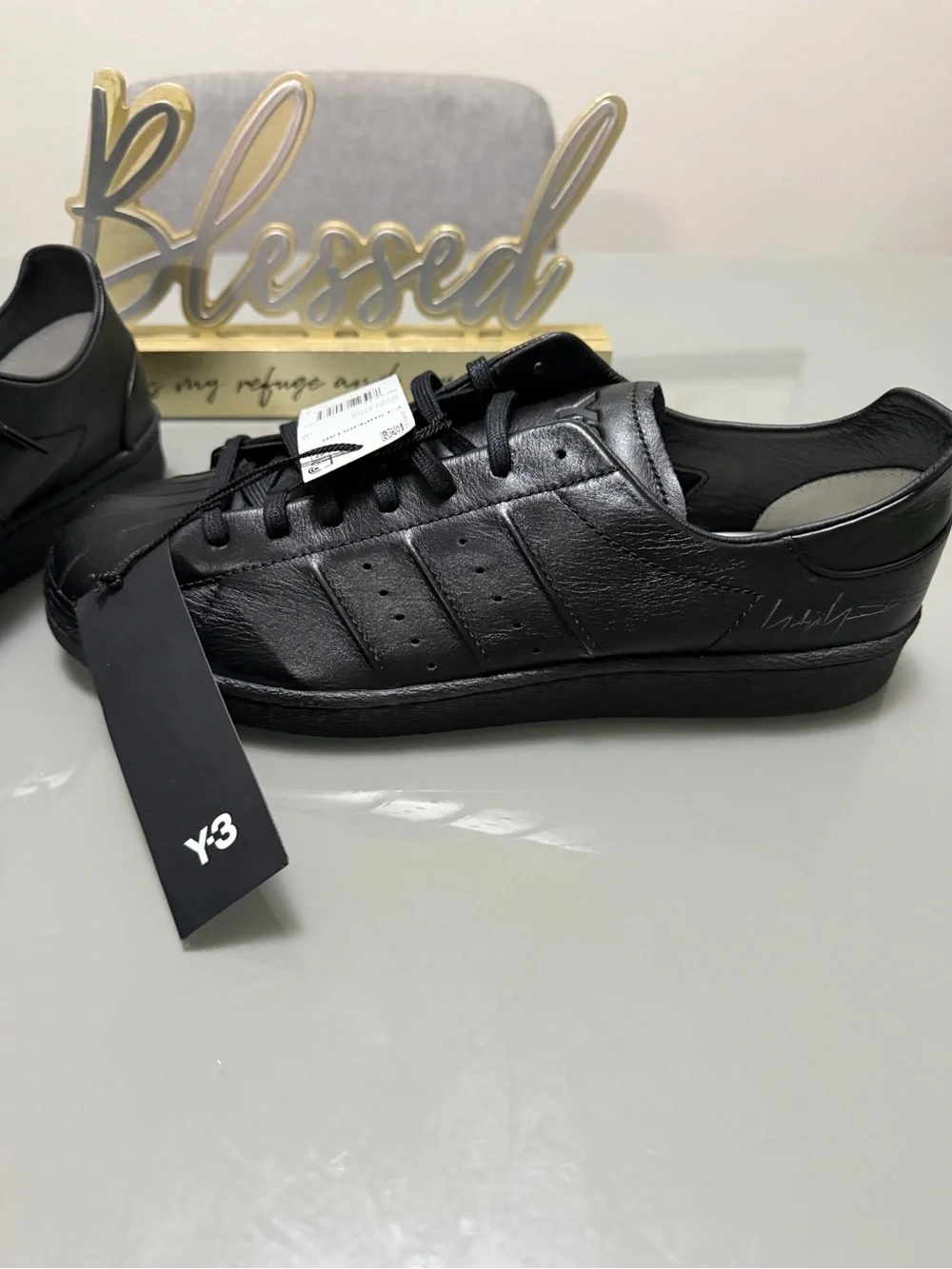 Y-3 Men's Black Leather Shell-Toe Low-Top Sneakers size 11.5 IE3237
